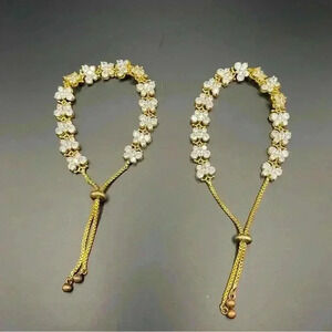 VGT Clear Quartz Chip Chain Adjustable Bracelet Gold & Clear White Tone Lot of 2